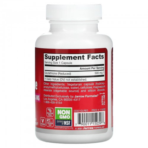 Jarrow Formulas, глутатион восстановленный, 500 мг, 60 вегетарианских капсул Jarrow Formulas, глутатион восстановленный, 500 мг, 60 вегетарианских капсул